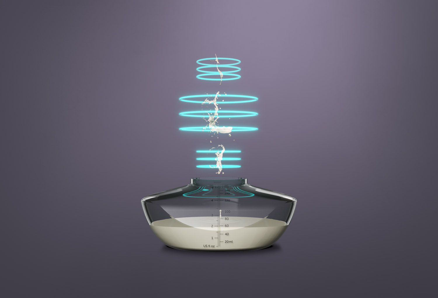Illustration of vibration pattern emitting from the milk collecting part of an Elvie pump, to symbolise multi-switch mode