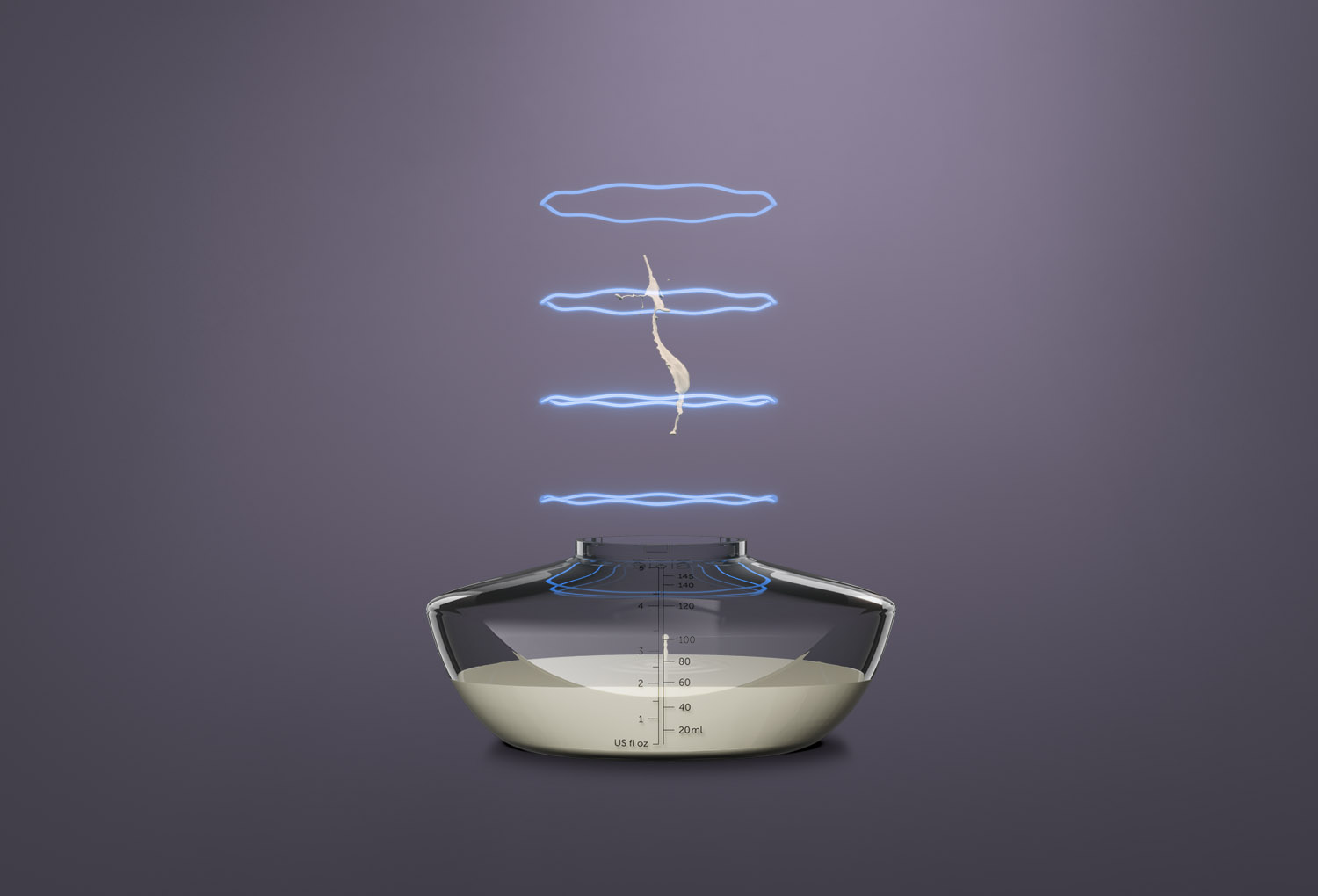 Illustration of vibration pattern for slow and gentle mode, emitting from the milk collecting part of an Elvie pump